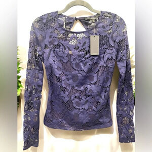 GUESS Long Sleeve Lilac Violet cutout back lace Top women size XS naughty night